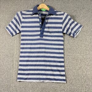 Vintage 80s Preppy On Course Mens Blue Striped Polo Shirt Size Small